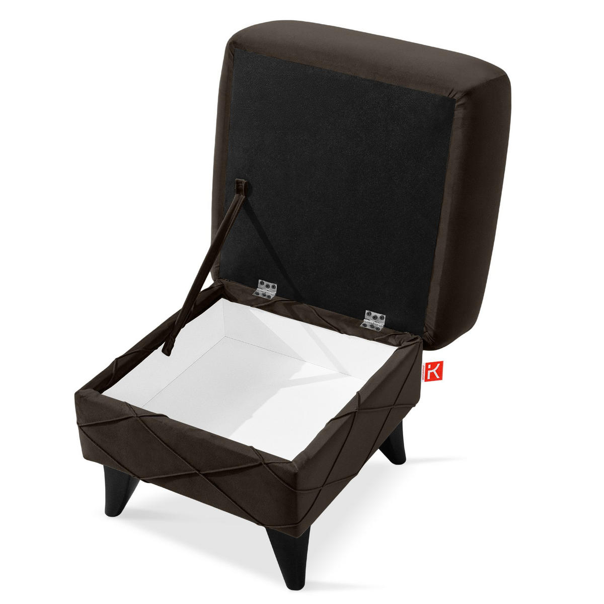 HOCKER GUSTAVO III Fußstütze, Velours, Braun - Braun, Holz/Holzwerkstoff (53/49/53cm) - KONSIMO®