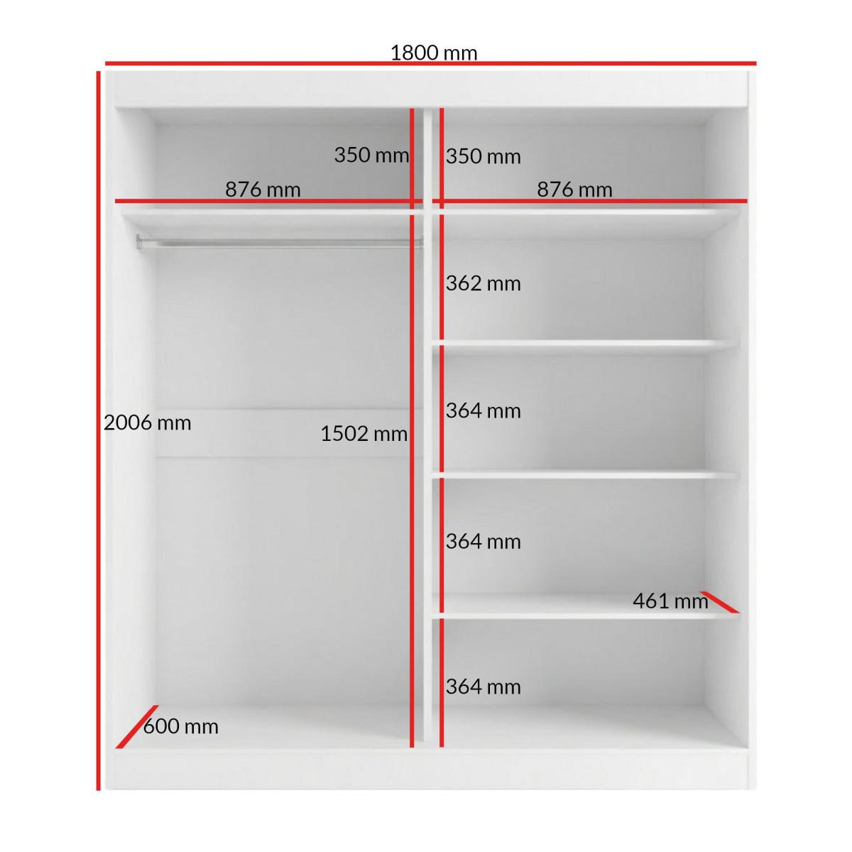 SCHWEBETÜRENSCHRANK mit Spiegel Fiore 2D1L 180 Weiß/Silber - Silberfarben/Weiß, Holzwerkstoff/Metall (180/200/60cm) - mzm24