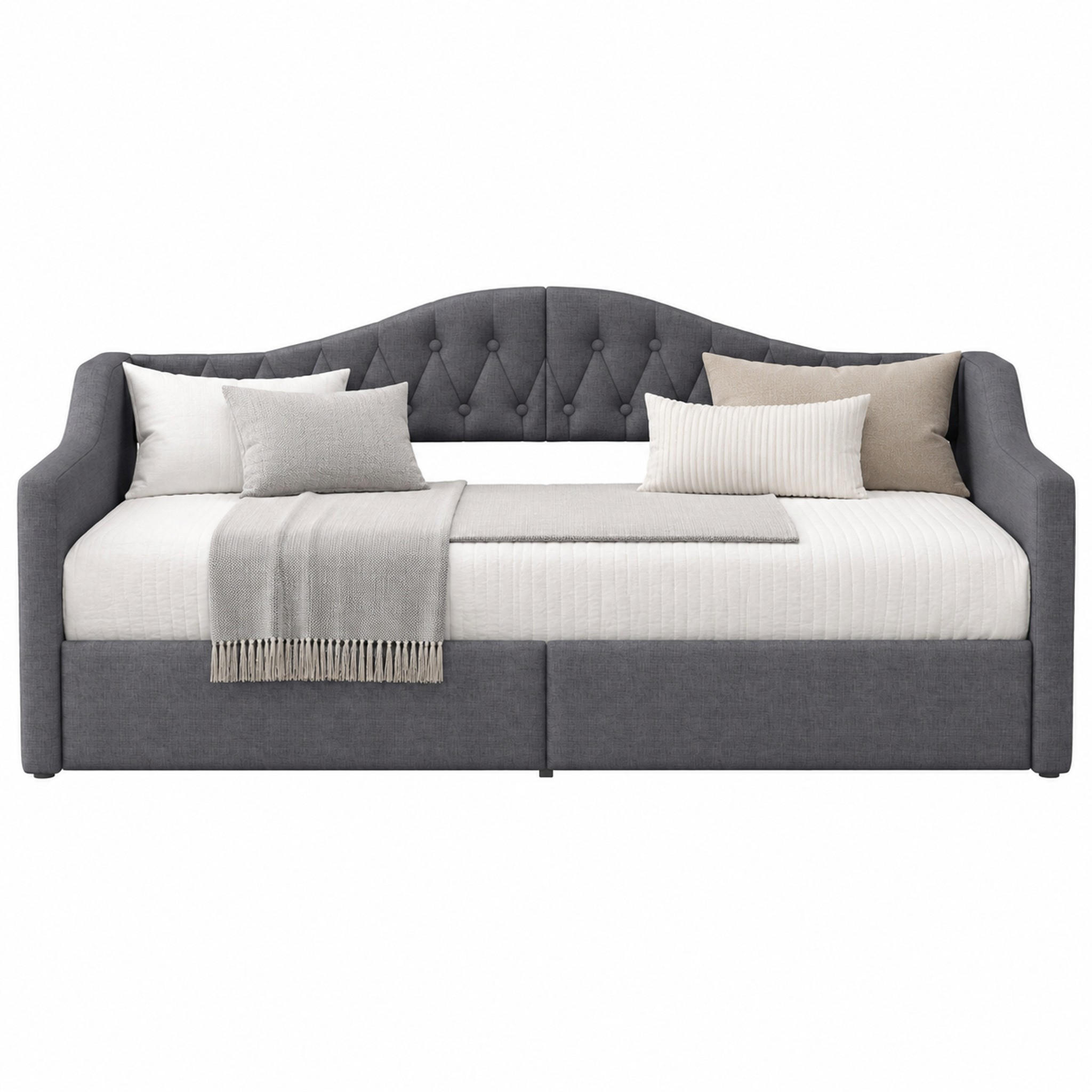 TAGESBETT mit Stauraum 90x200 cm Leinen Grau - Grau, Metall (90/200cm) - Meubliv