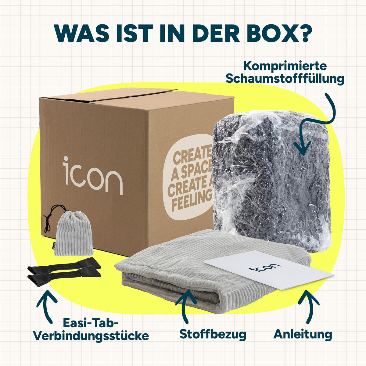 SITZSACK-SOFA 4-tlg. ZEN: Ecksessel, 2 Sessel, Fußstütze - Grau, Textil (385/68/100cm) - icon