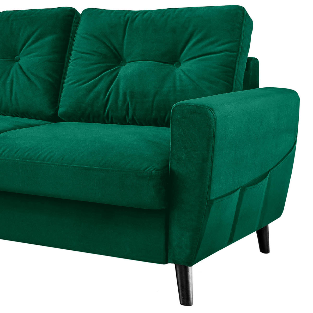 ECKSOFA mit Longchair - Smaragdgrün/Schwarz, Buchenholz/Textil (233/148cm) - home24