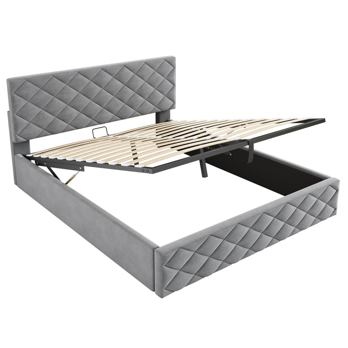 POLSTERBETT 140/200 cm Grau mit hydraulischem Funktionsbett und Stauraum - Grau, Textil (140/200cm) - OKWISH