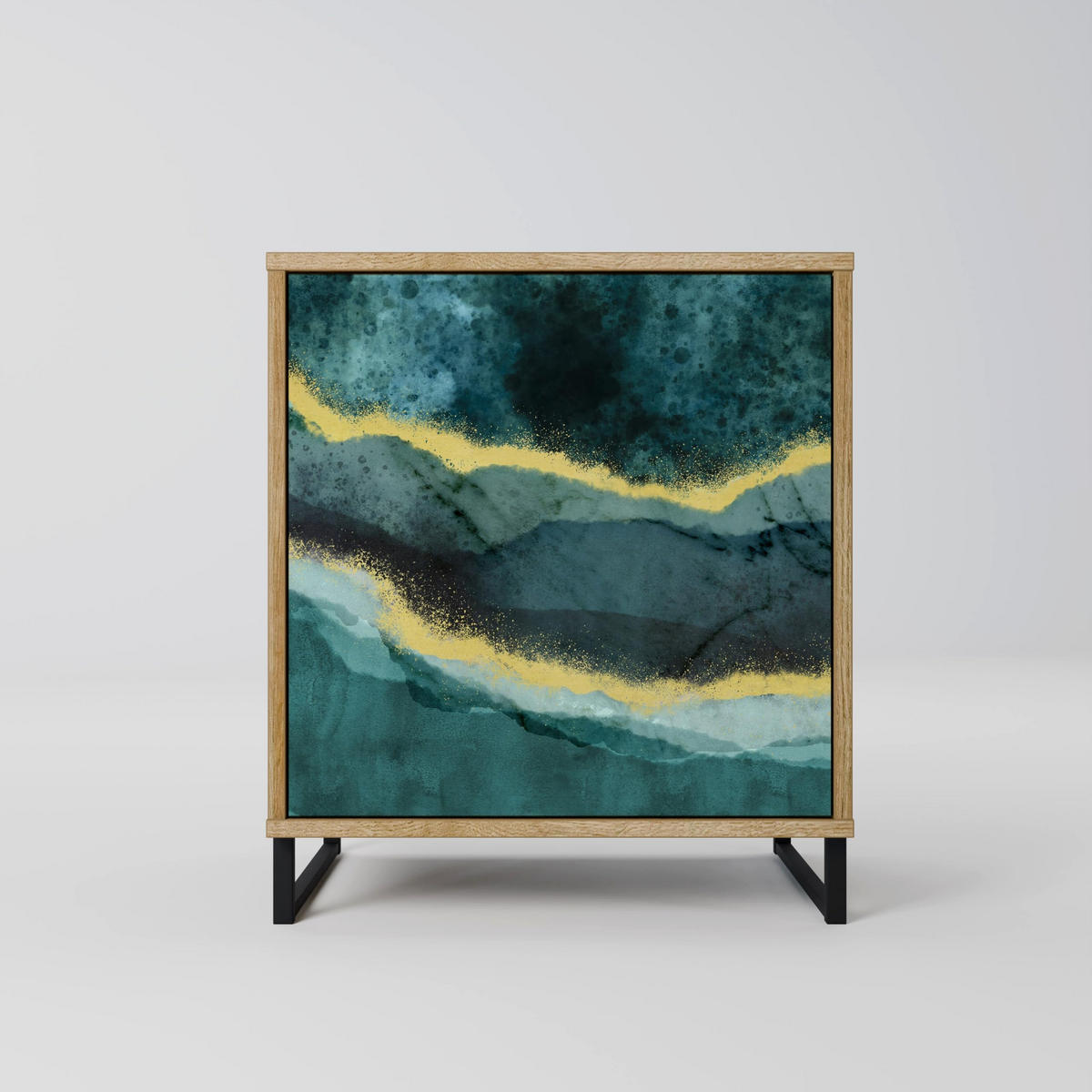 SIDEBOARD GOLDRUSH ODYSSEY, Eichefarben, 57,5x42x72,5 cm, Schwarze Metallfüße - Eichefarben/Multicolor, Holzwerkstoff/Metall (57.5/72.5/42cm) - SpaceRebels