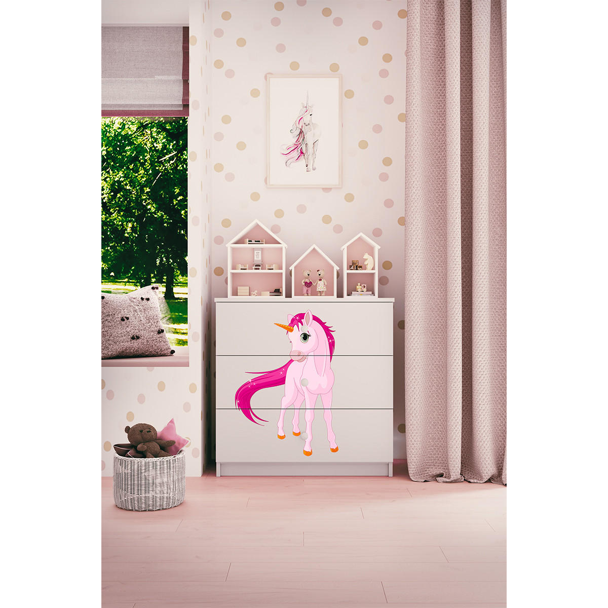 KOMODA Babydreams Jednorožec 81/81/41 - biela, kompozitné drevo (81/80/41cm) - Petits-meubles