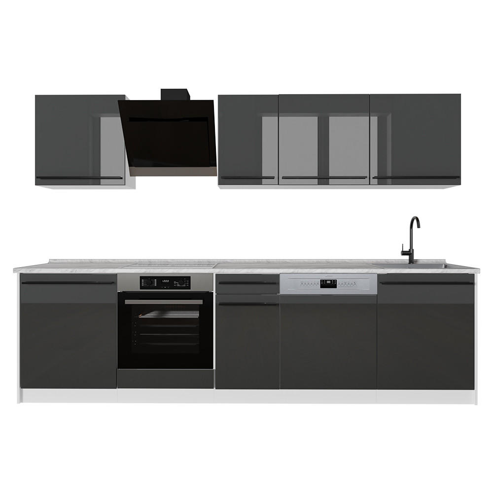 Vicco Küchenzeile Schwarz Hochglanz, Weiß 280x206.8x60 cm