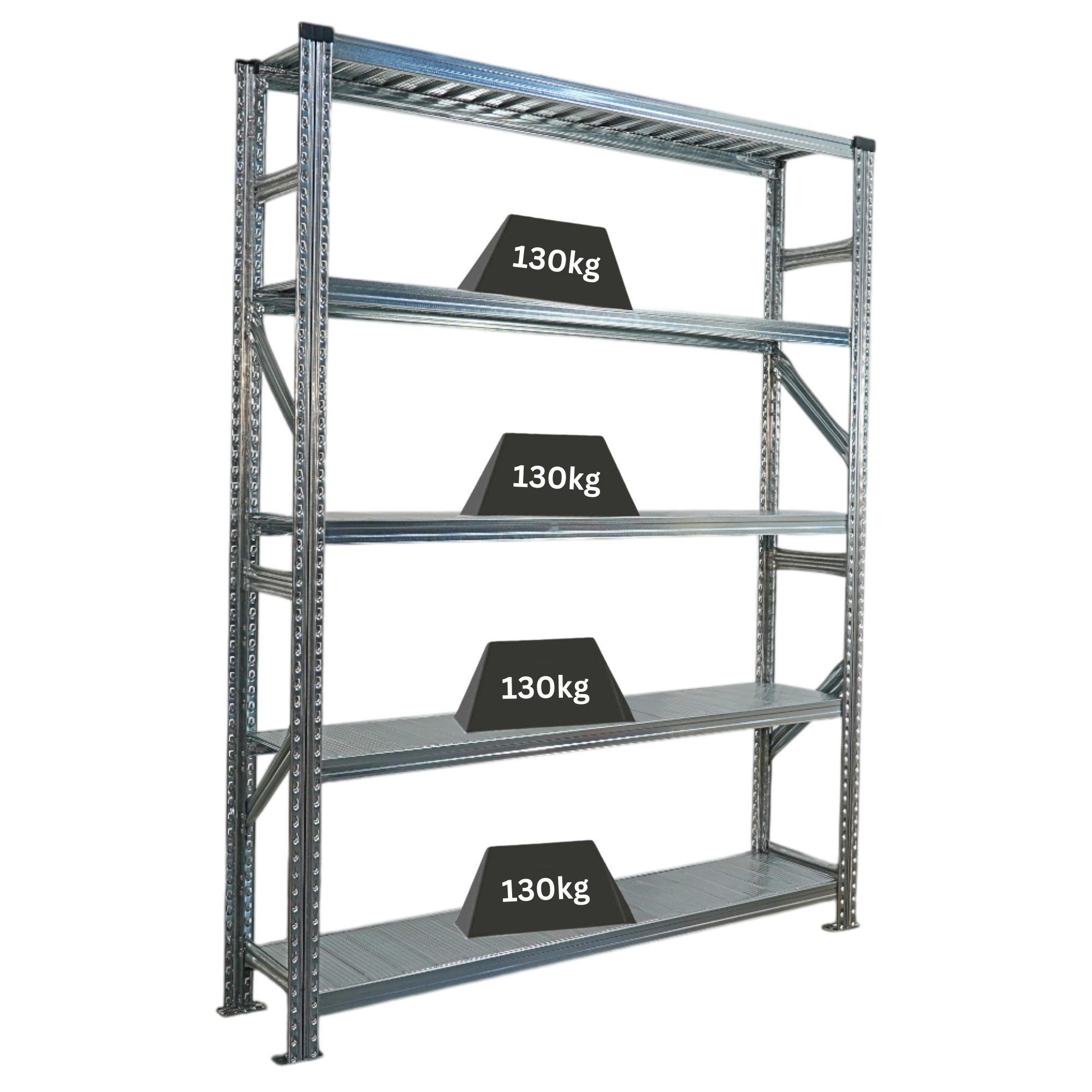 FACHBODENREGAL Proximo Stecksystem 200x150x32cm 5 Ebenen Fachlast 130 kg Beidseitig nutzbar Verzinkt - Silberfarben, Metall (150/200/32cm) - PROREGAL