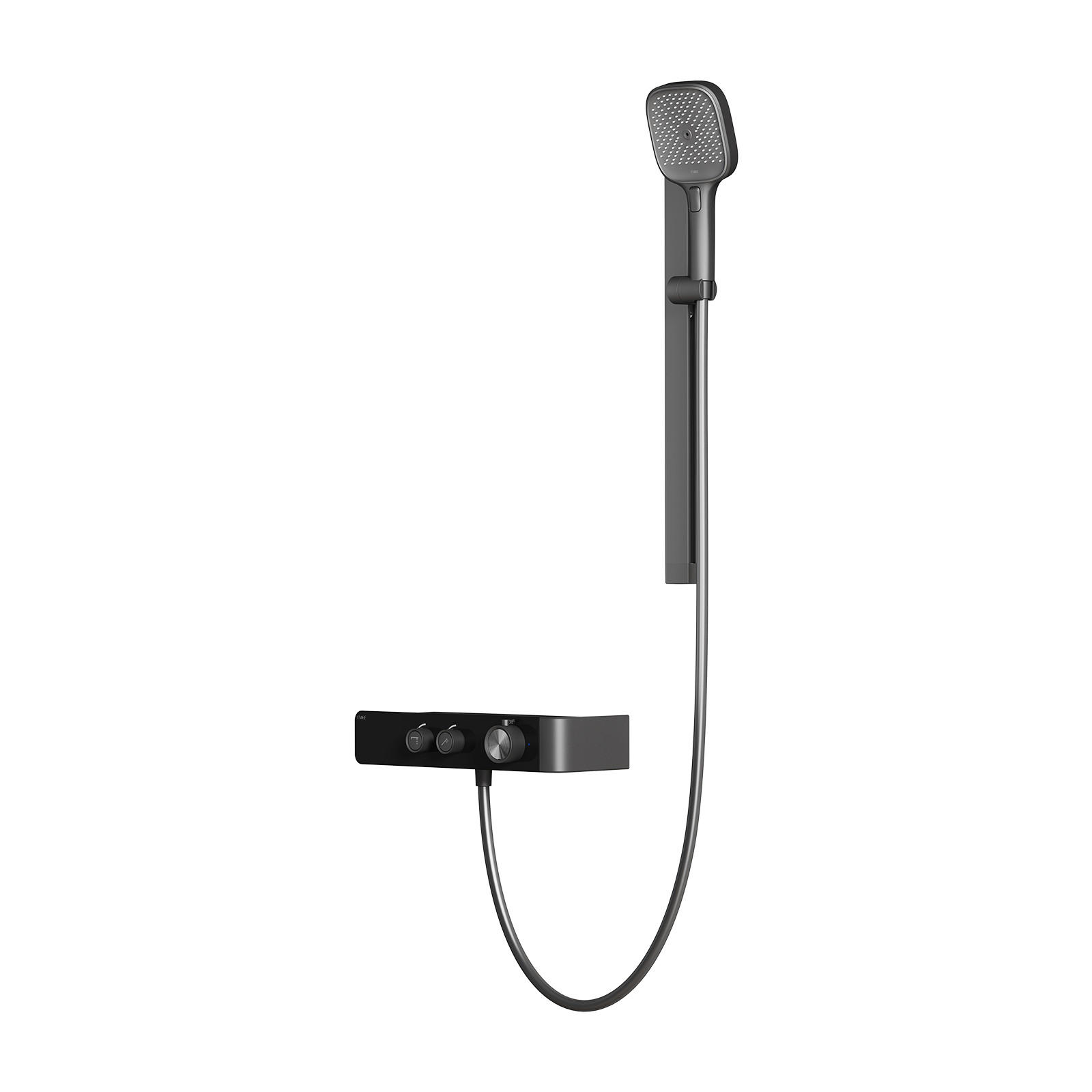 ÜBERKOPFBRAUSESET mit Thermostat Handbrause Brausestange Schlauch Duschgarnitur Anthrazit Matt - Anthrazit, Metall (35.5/115/15cm) - EMKE