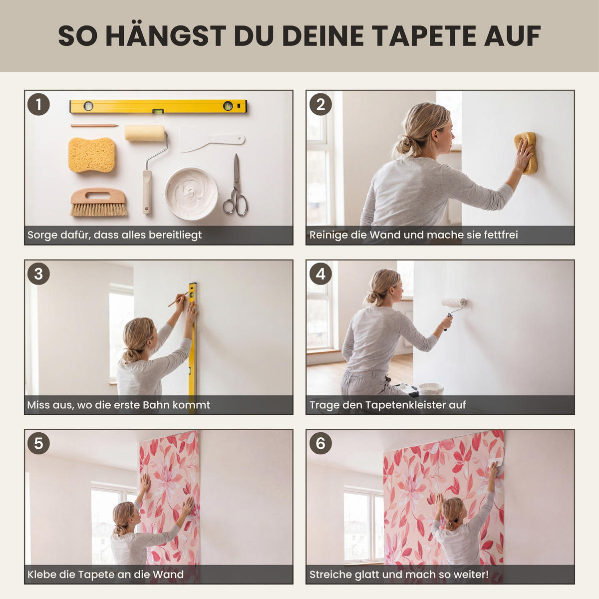 TAPETE - Botanisch - Blumen - Rot - 450x200 cm - Koralle, Papier (450/200cm) - OnlyWow