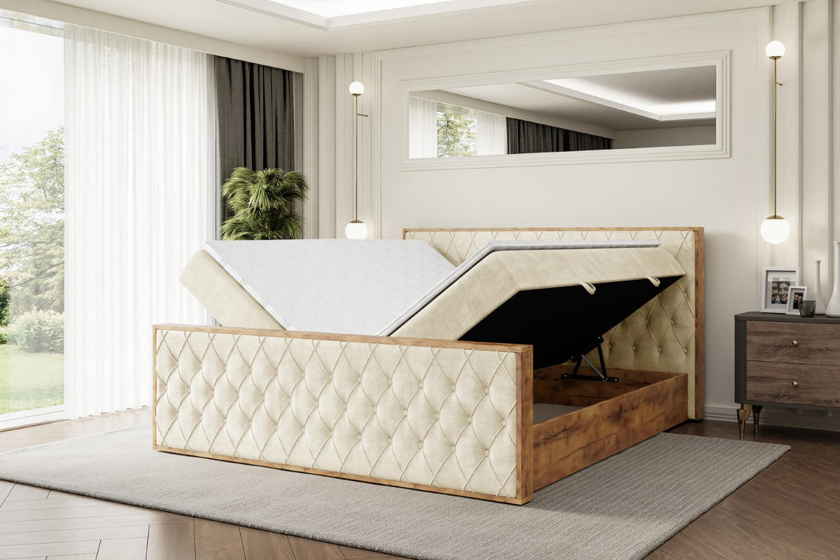 BOXBETT mit Matratze H3 und Lattenrost - LOLLI5-Z - 160x200 - Beige Monolith - Beige, Holzwerkstoff (160/200cm) - ALTDECOR
