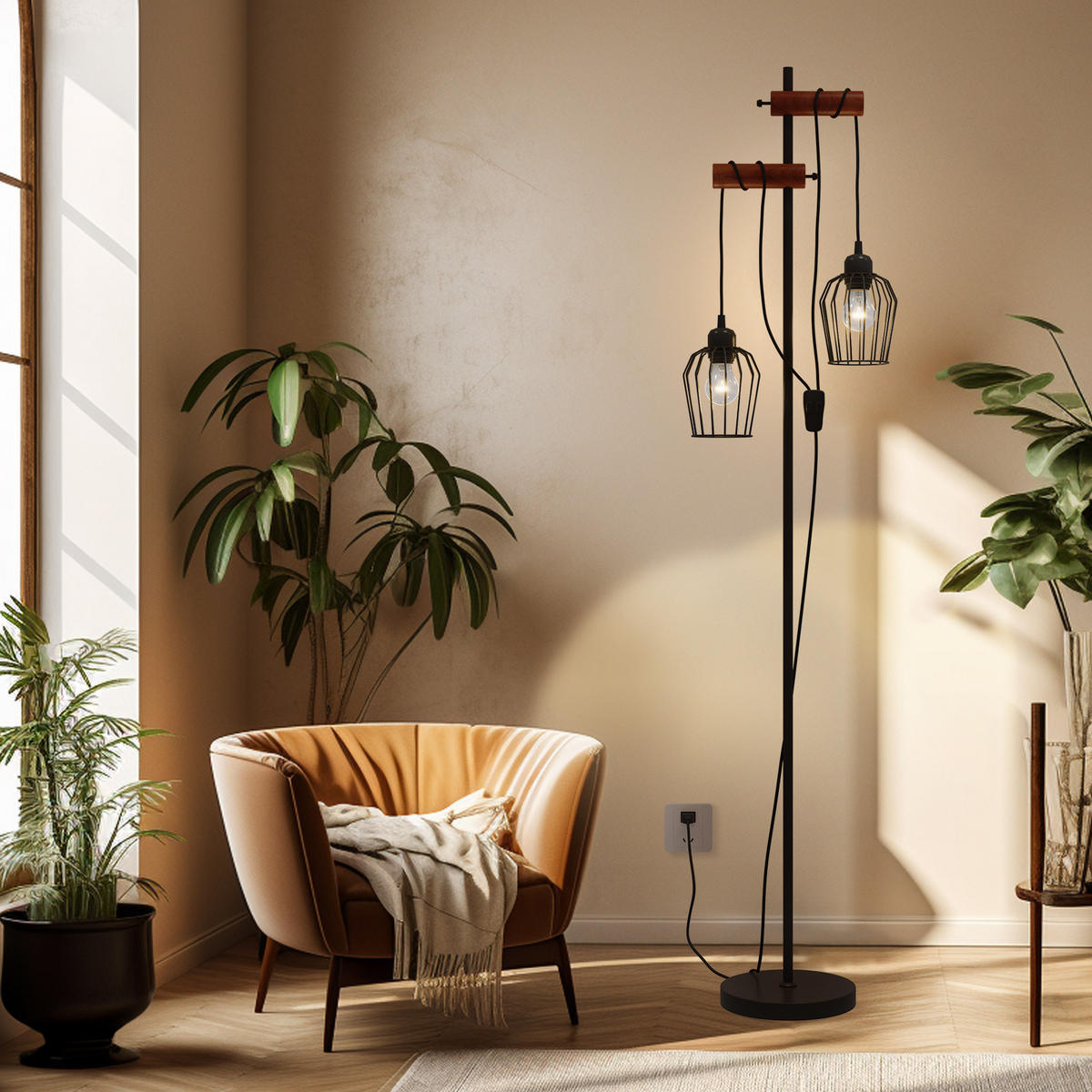 LAMPENSCHIRM Stehlampe 2-flammig 150 cm - Schwarz, Metall (40/20/150cm)