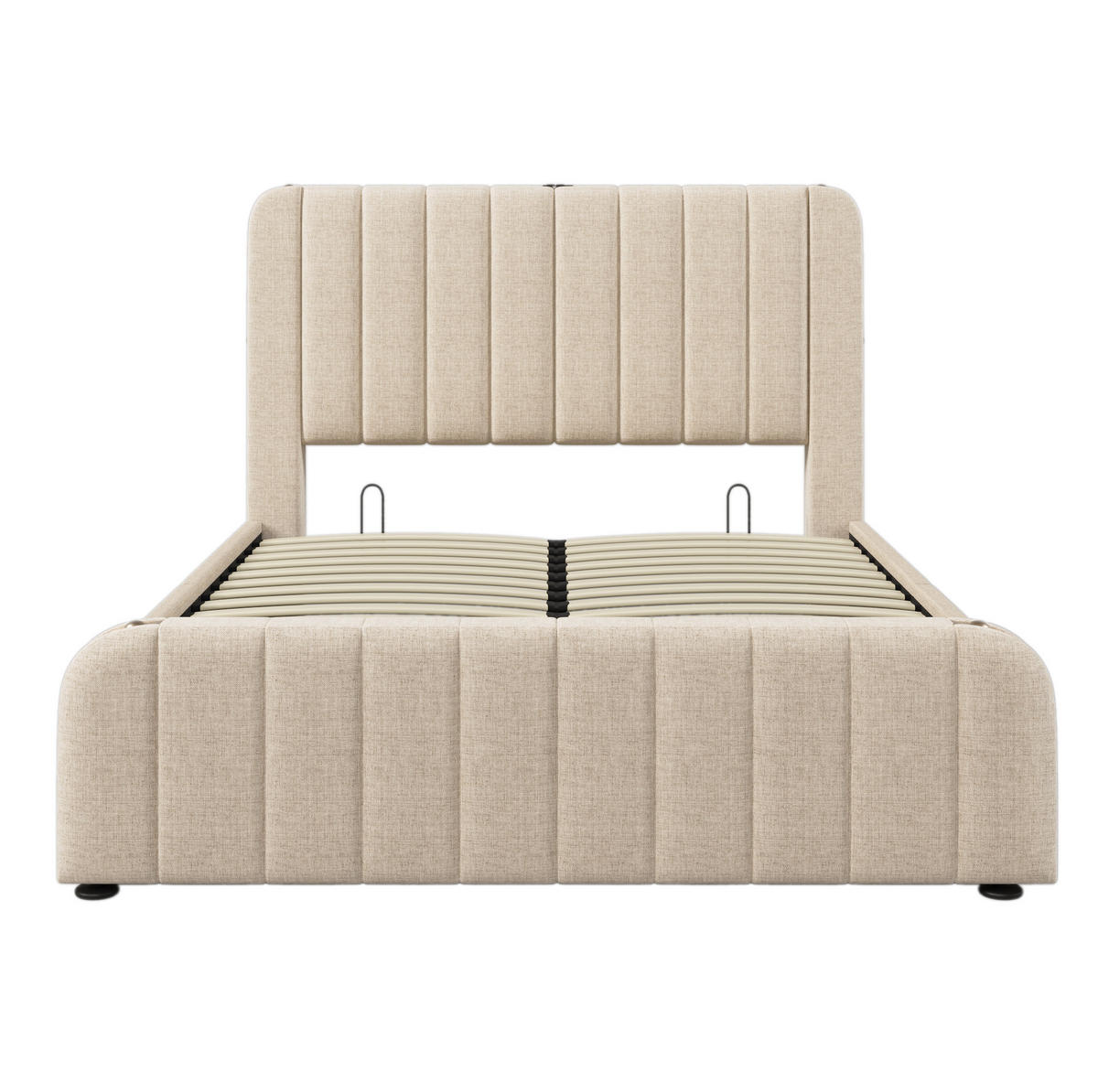 POLSTERBETT 140/200 cm Beige mit Stauraum und USB- und Type-C-Anschlüssen - Beige, Textil (140/200cm) - Flora Grace