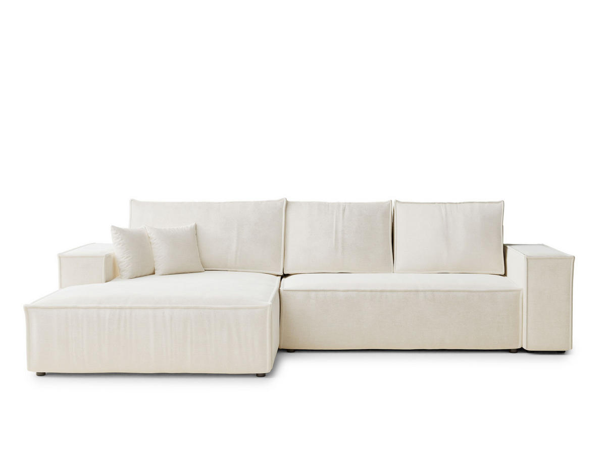 ECKSOFA Maze Creme Chenille-Stoff - Links Seite - Creme/Schwarz, Holz/Holzwerkstoff (185/294cm) - Maison de Reve