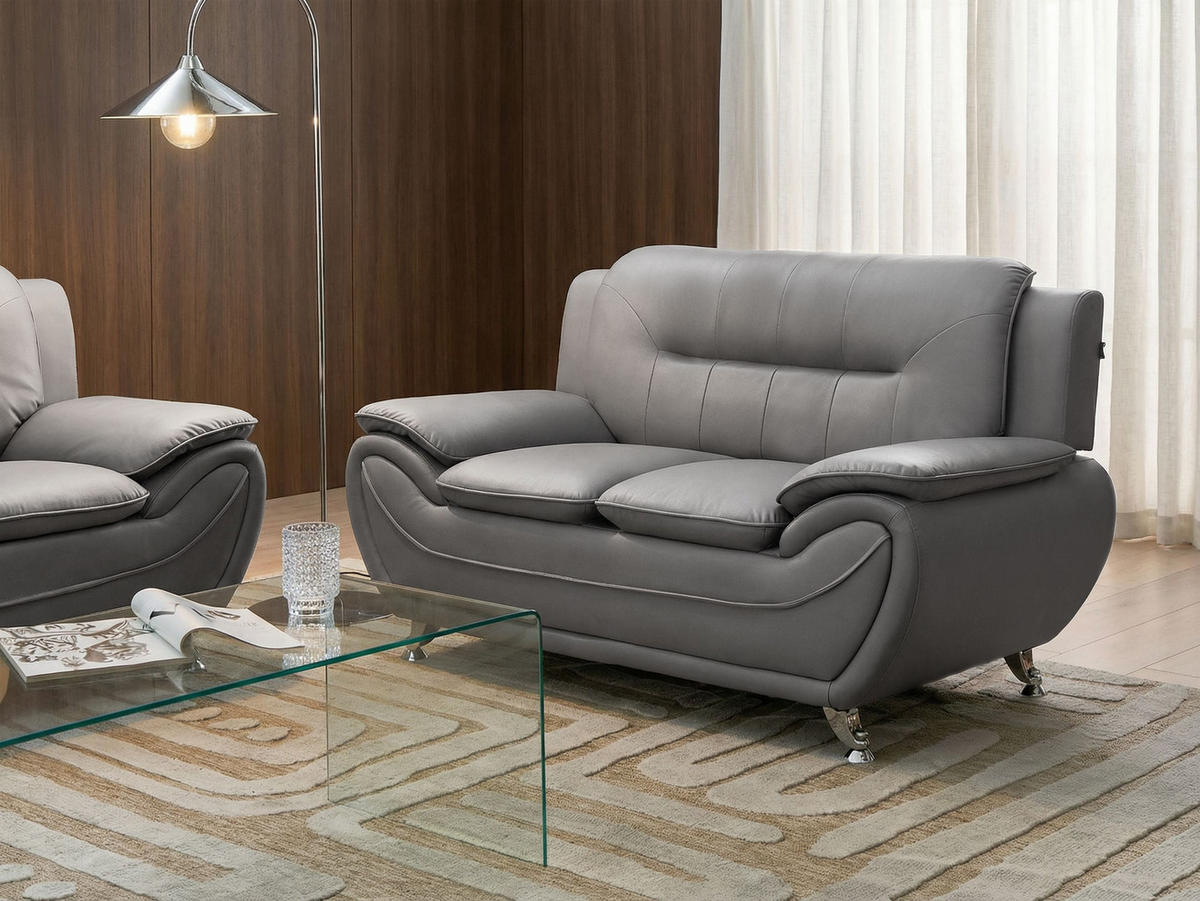 2-SITZER-SOFA Kunstleder Grau Leira - Dunkelgrau/Silberfarben, Kunststoff (147/86/78cm) - Beliani