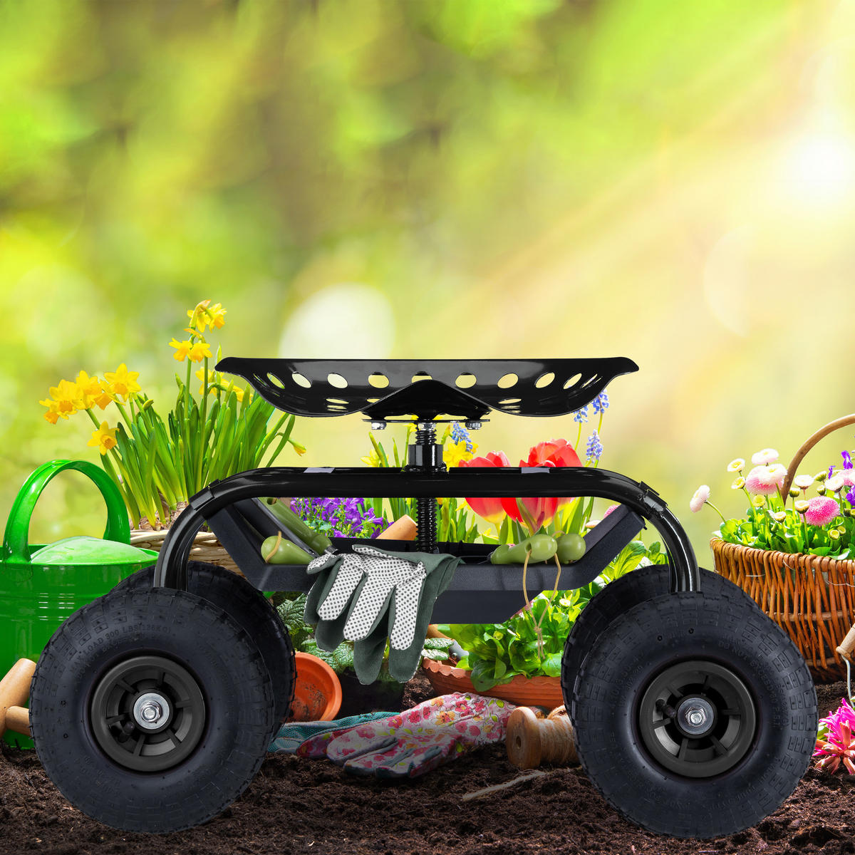 ROLLSITZ - Schwarz, Kunststoff/Metall (42/56/77cm) - Relaxdays