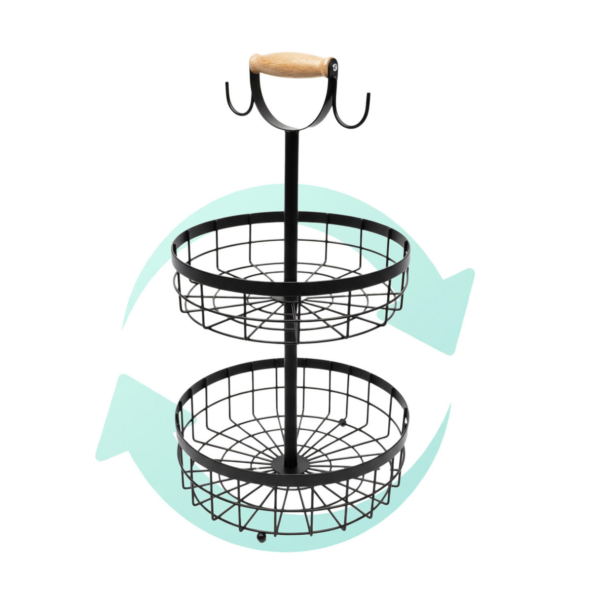 OBSTKORB-ETAGERE - Schwarz, Holz/Metall (28.5/53cm) - Relaxdays