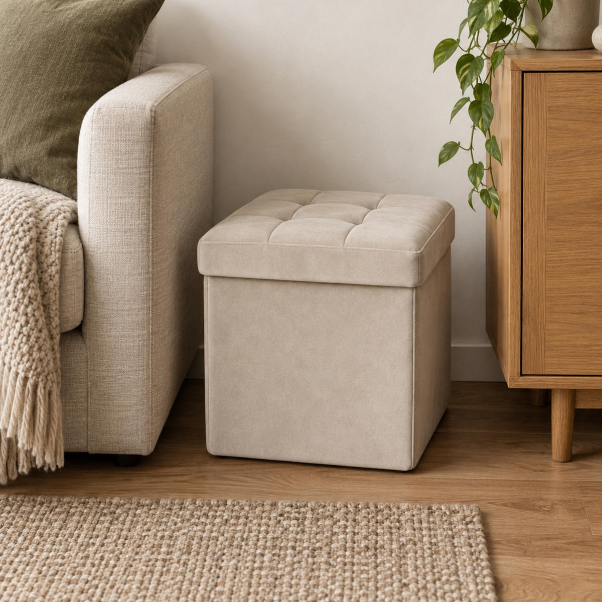 HOCKER mit Stauraum 38/38/38 cm - Beige, Textil (38/38/38cm) - SCENA LIVING