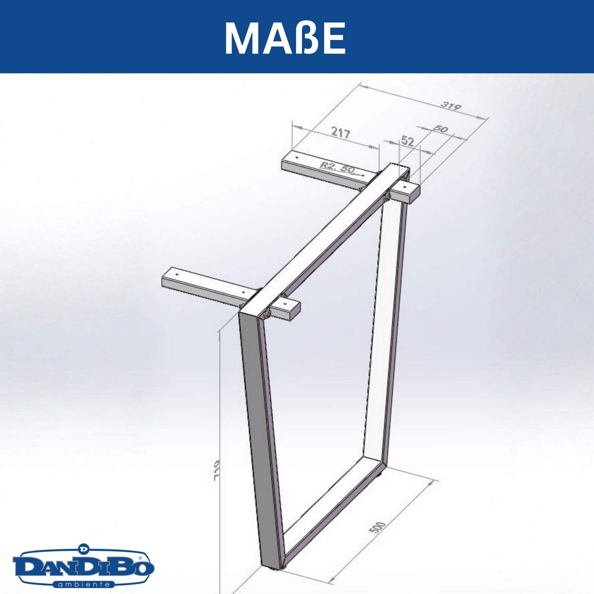 TISCHBEINE Edelstahl 72 x 72 cm Tischgestell Höhenverstellbar 96679 Tischfüße Möbelfüße - Schwarz, Metall (72/72/5cm) - DanDiBo