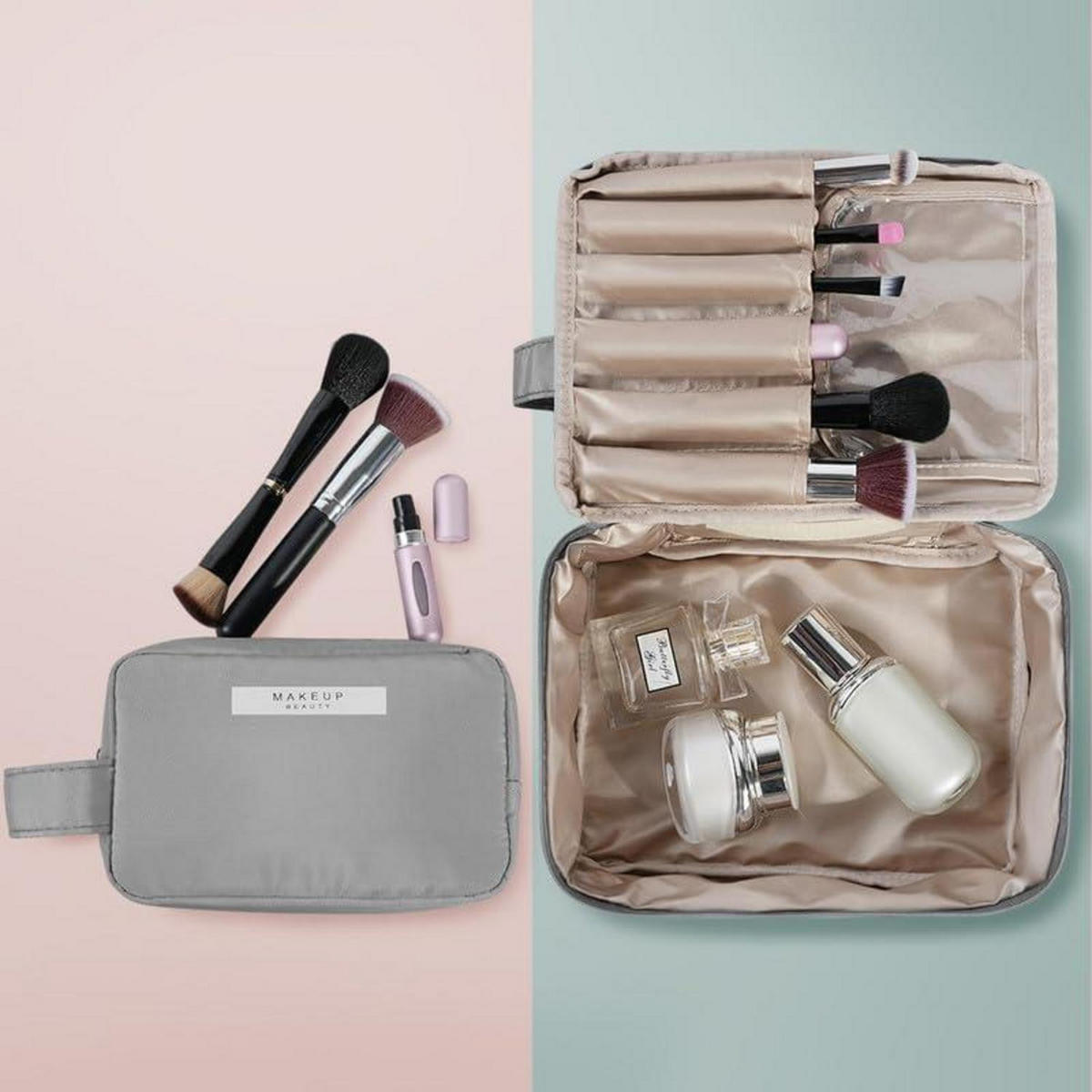KULTURBEUTEL 2-teiliges Set Grau - Grau, Textil (21/2.5/30cm)