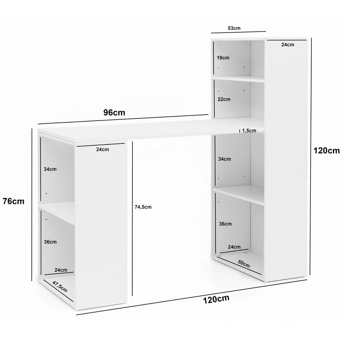 SCHREIBTISCH mit Regal variabel BRENTA, Weiß, 120x53x120 cm - Weiß, Holz (53/120/120cm) - KADIMA DESIGN