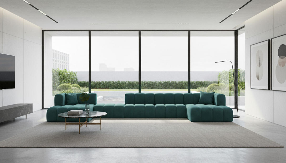 ECKSOFA U-Form Grand U Big XL 500 cm, Velourstoff Salvador, Azurblau - Blau, Holz (500/179cm) - Kaiser Möbel