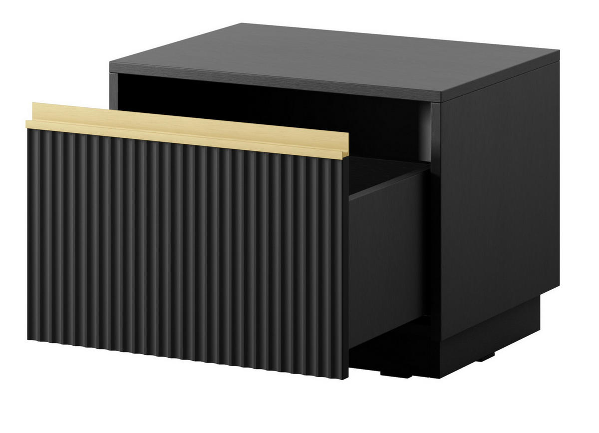 NACHTSCHRANK 54 cm Baron mit Schublade - gold accessories, Schwarz - Schwarz, Holz (54/42/39cm) - Emporius