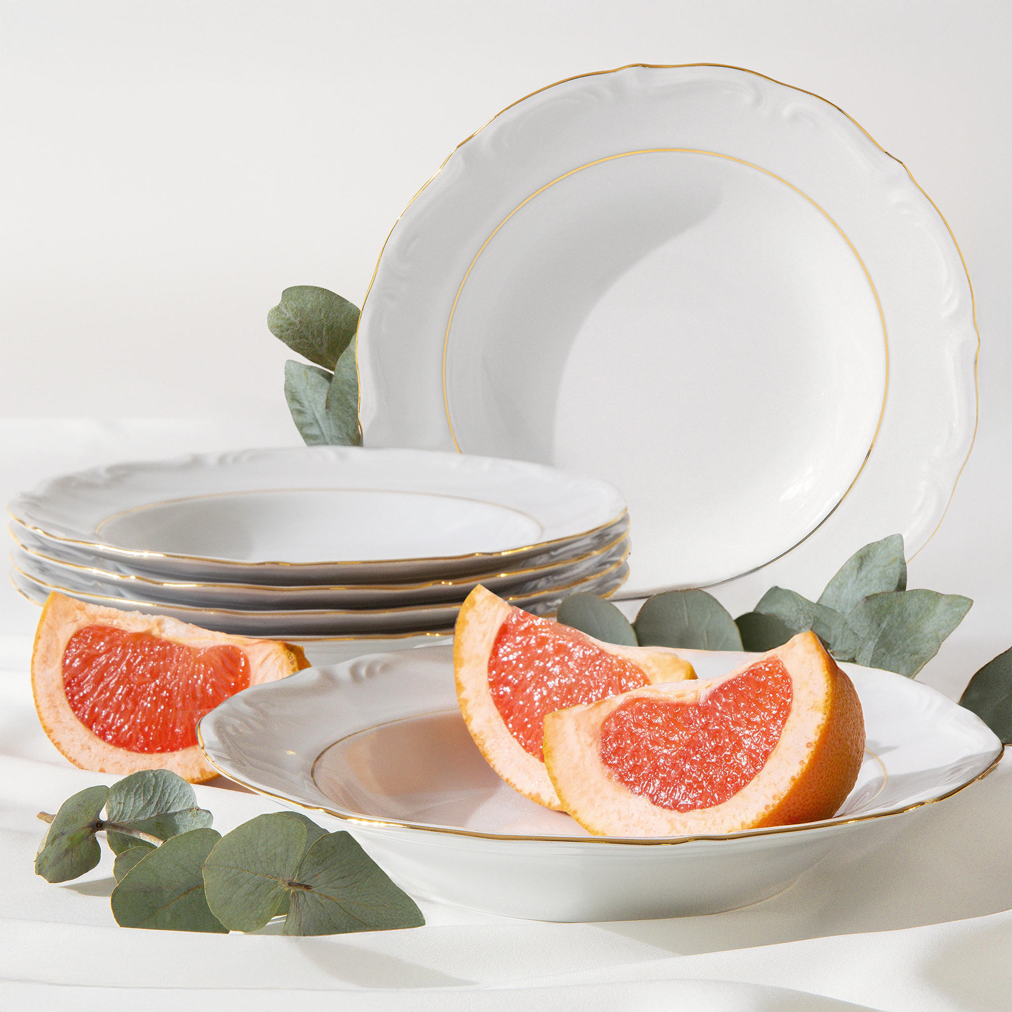 TASSEN-SET TASSE mit Untertasse Chodziez MARIA TERESA 6-tlg Porzellan mit Goldrand, Weiß / Gold - Goldfarben/Weiß, Keramik (0.25L) - KONSIMO®