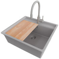 GRANITSPÜLE Bergen, 2-er set Grau 56/53 cm 1 Becken + Küchenarmatur 38/14 cm + Ablauf-Set + Schneidebrett ab 60er Unterschrank - Beige/Grau, Kunststoff (56/20/53cm) - Primagran