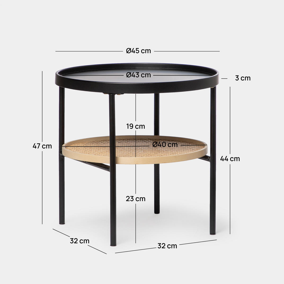 BEISTELLTISCH Niko Schwarz 45 cm x 46,5 cm - Schwarz, Metall (45/45/46cm) - Klast Home