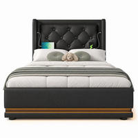 ČALOUNĚNÁ POSTEL 90/200 cm černá, úložný prostor, LED, USB, Type-C, Chesterfield - černá, kov/kompozitní dřevo (90/200cm) - STILVORA
