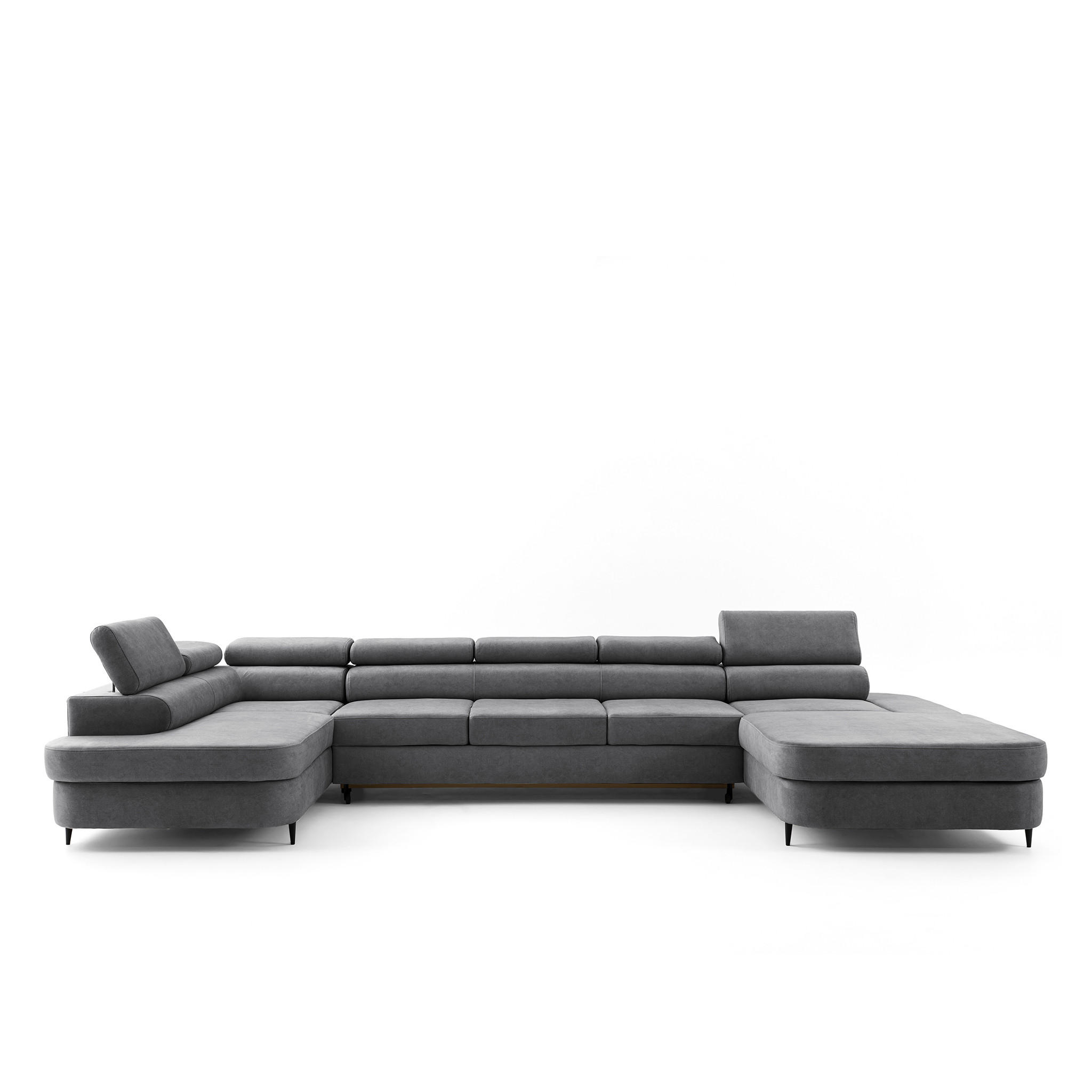 ECKSOFA U-Form PRIAM MAXI U Links mit Schlaffunktion 125x317 Velours Grau - Schwarz/Grau, Holz/Textil (203/91/400cm) - Muffo