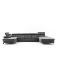 ECKSOFA U-Form PRIAM MAXI U Links mit Schlaffunktion 125x317 Velours Grau - Schwarz/Grau, Holz/Textil (203/91/400cm) - Muffo