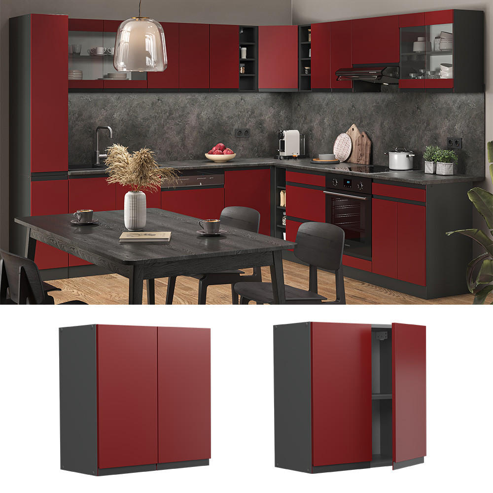 HÄNGESCHRANK R-Line Rot 60 cm J-Shape - Anthrazit/Rot, Holzwerkstoff (60/60/31cm) - Vicco