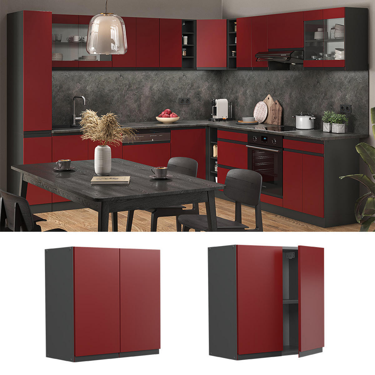 HÄNGESCHRANK R-Line Rot 60 cm J-Shape - Anthrazit/Rot, Holzwerkstoff (60/60/31cm) - Vicco