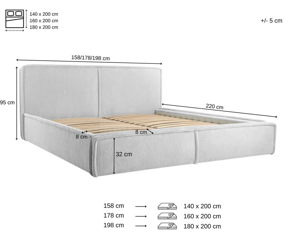 POLSTERBETT - Bett 04 - 160x200 - Beige (Poso 02) - Beige, Holz/Textil (160/200cm) - Möblo
