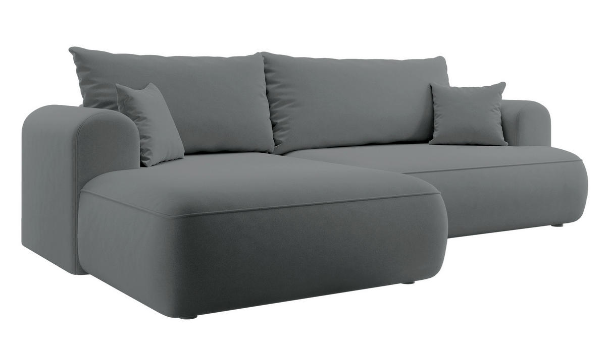 ECKSOFA Ovo Dunkelgrau Velours - Dunkelgrau/Schwarz, Kunststoff/Textil (260/165cm) - Selsey