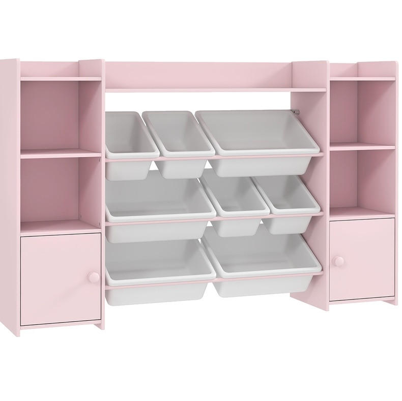 KINDERREGAL 140/30/90 cm rosa aus MDF und Metall mit Boxen - Pink, Holz (140/90/30cm) - OKWISH