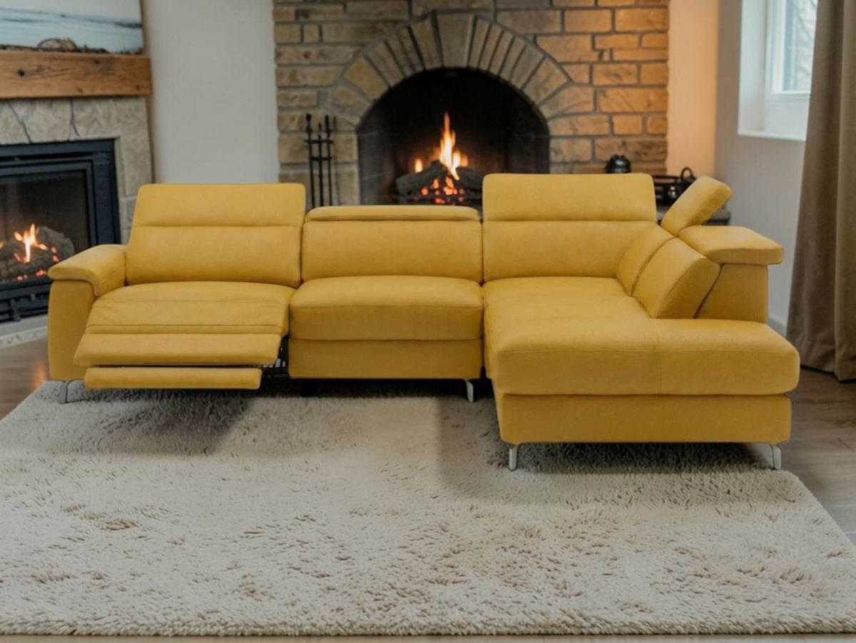 ECKSOFA Ambassador Echtleder mit 1 x Relaxfunktion Senfgelb - Gelb, Leder/Metall (272/224cm)
