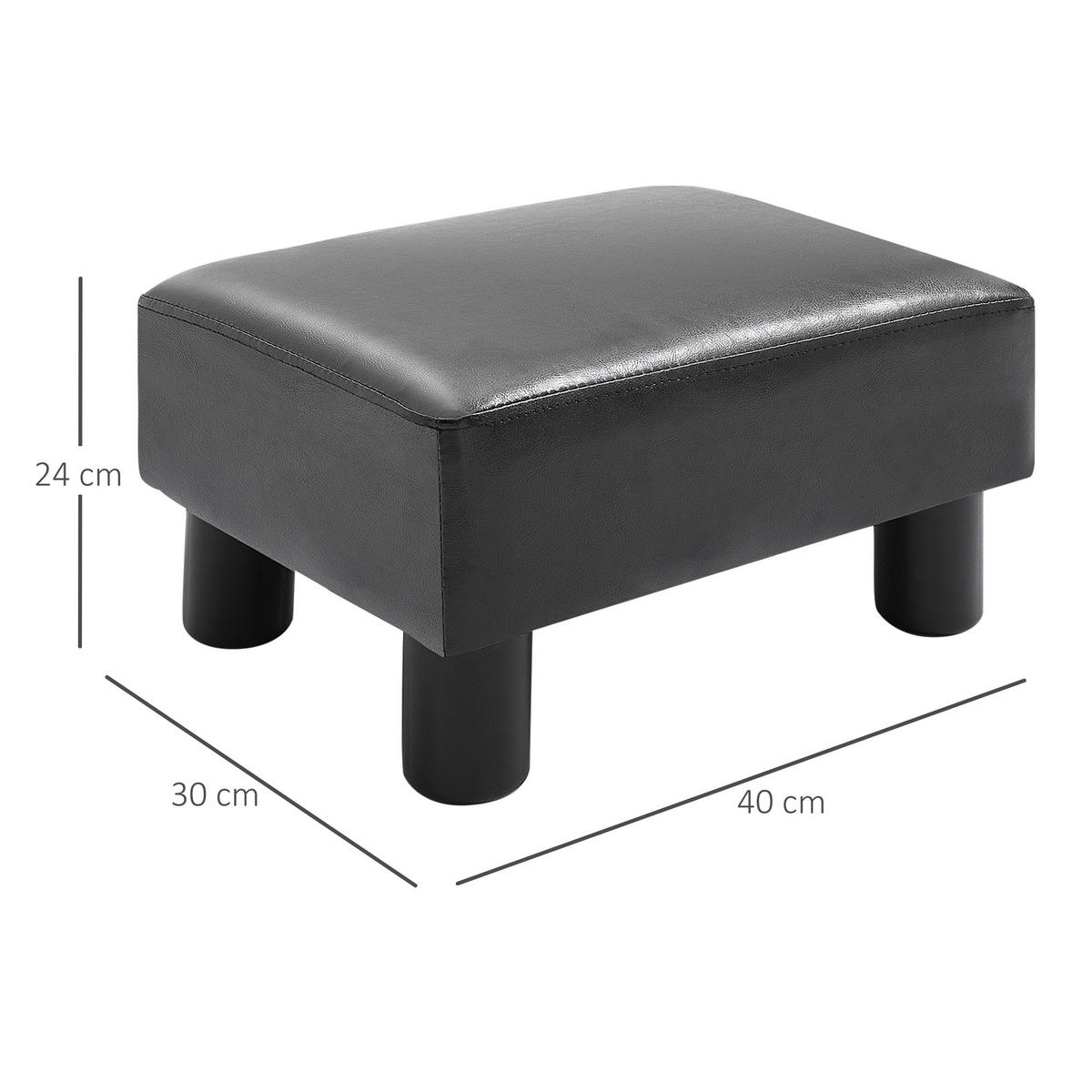 FUSSHOCKER, Beinstütze, Sitzhocker, Schwarz - Schwarz, Leder (30/24/40cm) - HOMCOM