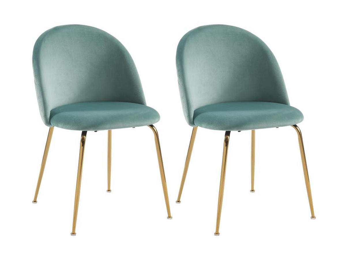 STUHL 2er-Set - Samt & Goldfarbenes Metall - Grün - MELBOURNE - Hellgrün, Textil (55/77/50cm) - Vente-Unique