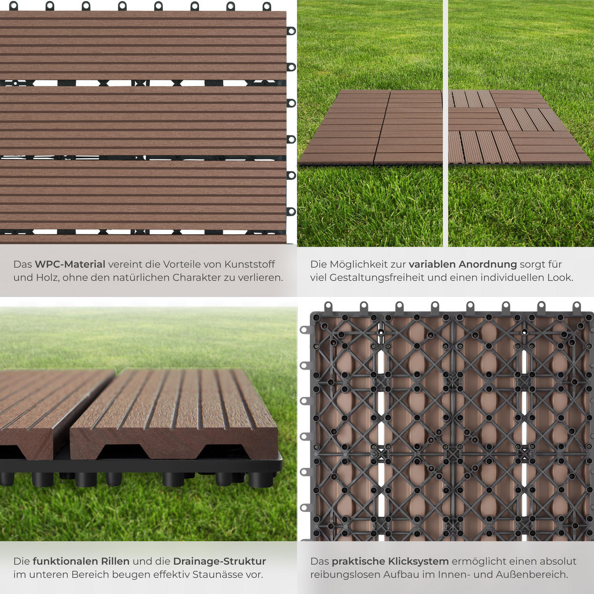TERRASSENFLIESEN Tegulas,31 x 31 x 2,2 cm,braun - Braun, Kunststoff (31/31/2.2cm) - tectake