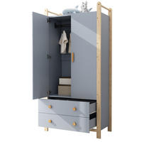 KLEIDERSCHRANK aus Kiefernholz und Spanplatte 89,6x44x180,5 cm Blau/Natur mit Kleiderstange, 2 Schubladen und platzsparendem Design - Blau, Holzwerkstoff (90/180/45cm) - Modfu