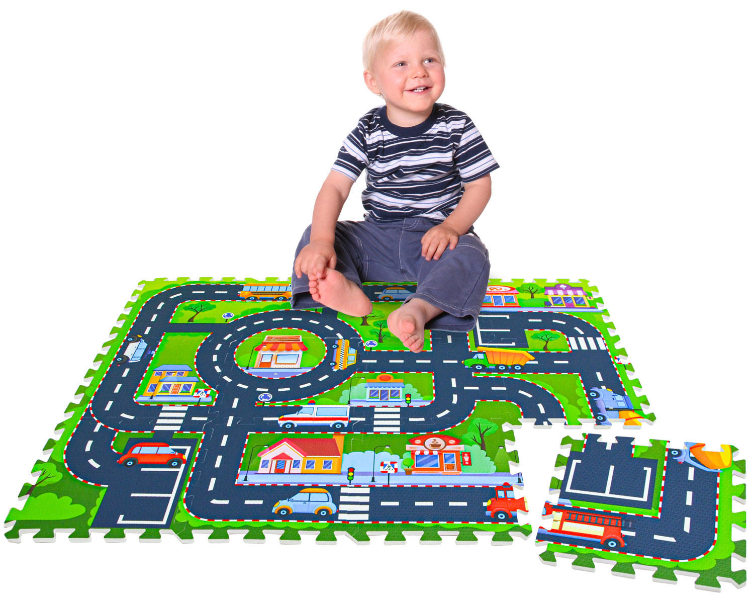 SPIELMATTE STRASSE- 120/90 cm Puzzlematte Grün - Multicolor, Kunststoff (30/30cm) - Littletom