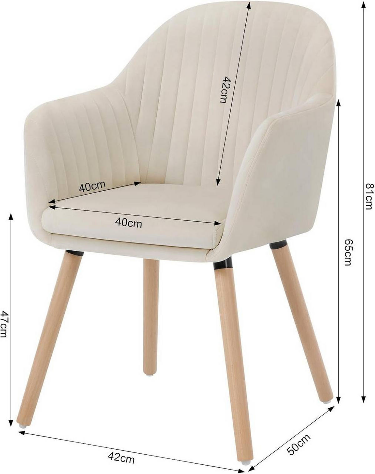 ESSZIMMERSTUHL 4er-Set, Samt, Massivholz, Creme - Creme/Naturfarben, Holz/Textil (42/81/50cm) - Woltu