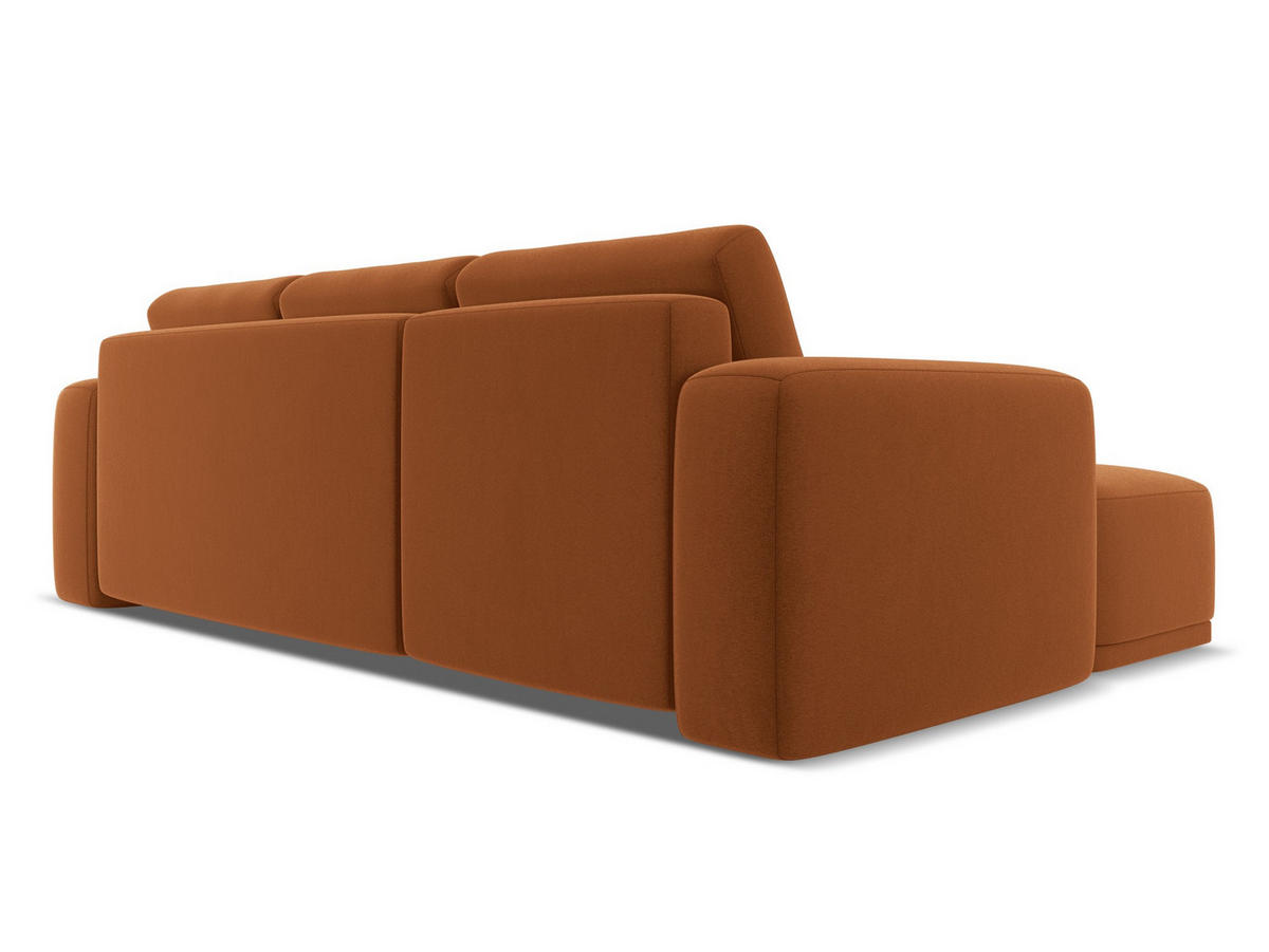 ECKSOFA mit Schlaffunktion Samt Stoff Orange - Terra cotta/Schwarz, Kunststoff/Textil (258/160cm) - Makamii