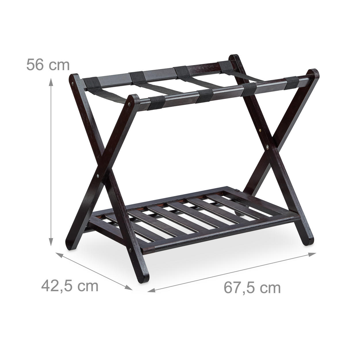 STOJAN na kufre - tmavohnedá, drevo/textil (67.5/56/42.5cm) - Relaxdays