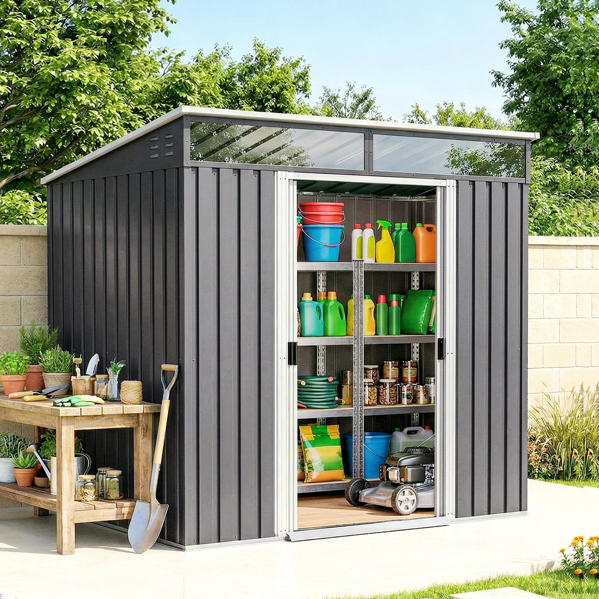 GARTENHAUS Grau 1 Stück - Grau, Kunststoff/Metall (122/181.5/195cm) - GiPP