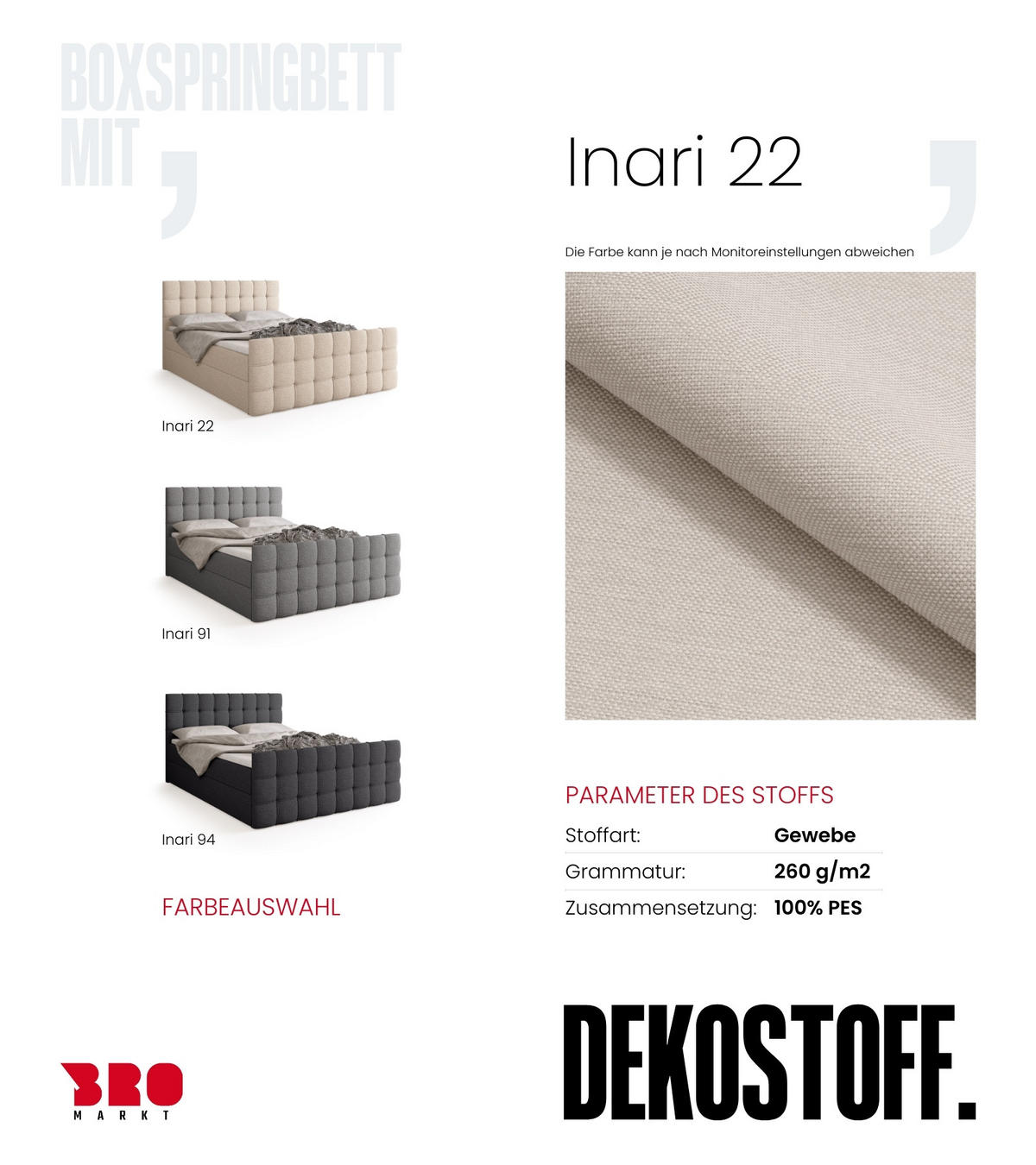 BOXBETT Detroit Duo mit Topper 180/200 Hellbeige - Ecru, Textil (180/200cm) - Bromarkt