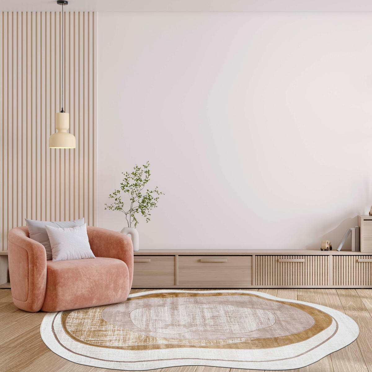 TEPPICH Beige Abstrakt - Kurzflor Unregelmäßig Unregelmäßige Form - Creme Golden - 200 x 300 cm - Sahara, Textil (200/300cm) - Mazovia