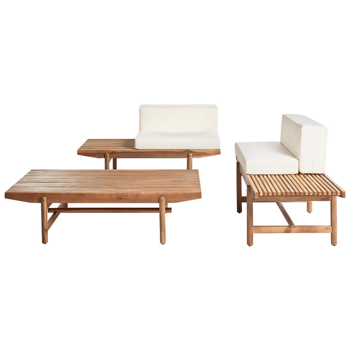 LOUNGE-SET 2-Sitzer Heller Holzfarbton Giaveno - Hellbraun/Weiß, Holz - Beliani