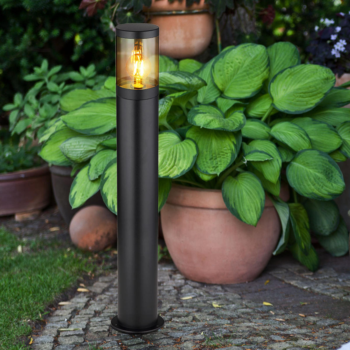 LED WEGELEUCHTE Edelstahl Schwarz Rauch - Schwarz, Metall (14/14/80cm) - Globo Lighting